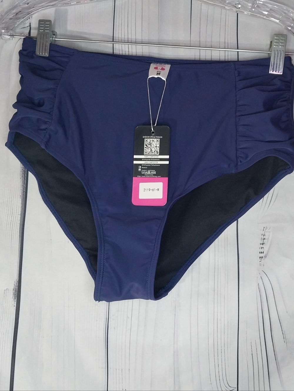 Shekini High-Waist Navy Swim Bottoms with Side Ruching